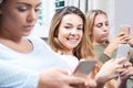 Group Of Teenage Girls Using Mobile Phones At Home Royalty Free Stock Photo