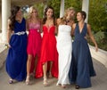 A Group of Teenage Girls walking in their Prom Dresses Royalty Free Stock Photo