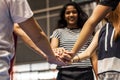 Group of teenager friends on a basketball court Royalty Free Stock Photo