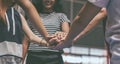 Group of teenager friends on a basketball court teamwork and togetherness concept Royalty Free Stock Photo