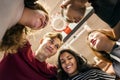 Group of teenager friends on a basketball court teamwork and togetherness concept Royalty Free Stock Photo