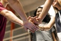 Group of teenager friends on a basketball court teamwork and togetherness concept Royalty Free Stock Photo