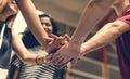 Group of teenager friends on a basketball court teamwork and togetherness concept Royalty Free Stock Photo