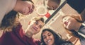 Group of teenager friends on a basketball court teamwork and tog Royalty Free Stock Photo