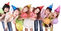 Group of teenagers celebrate birthday. Royalty Free Stock Photo