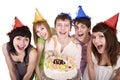 Group of teenagers celebrate happy birthday. Royalty Free Stock Photo