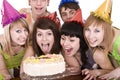 Group of teenagers celebrate happy birthday. Royalty Free Stock Photo