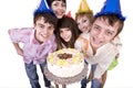 Group of teenagers celebrate happy birthday. Royalty Free Stock Photo