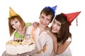 Group of teenagers celebrate happy birthday. Royalty Free Stock Photo