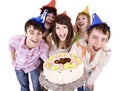 Group of teenagers celebrate happy birthday. Royalty Free Stock Photo