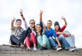 Group of teenagers showing finger five Royalty Free Stock Photo