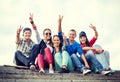 Group of teenagers showing finger five Royalty Free Stock Photo