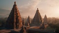 A group of temples with towers and spires visible in the background Royalty Free Stock Photo