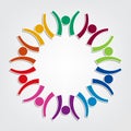 Group of ten people logo in a circle.Persons teamwork holding