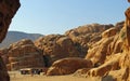 tents of a camp of a nomadic tribe in the canyon inside the moun