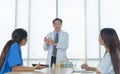 Group of Thai Asian doctors with medicine, medical team having a meeting, brainstorming conference call in hospital. Discussing Royalty Free Stock Photo