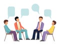 Group therapy concept. Psychotherapy in groups design vector illustration. Men characters are sitting in a circle and