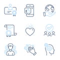 Group, Thoughts and Clapping hands icons set. Certificate, Mobile like and Heart signs. Vector