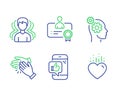 Group, Thoughts and Clapping hands icons set. Certificate, Mobile like and Heart signs. Vector