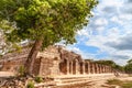 Group of thousand columns complex and tree in foreground, Chichen Itza archaeological site, Yucatan, Mexico Royalty Free Stock Photo