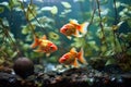 Three Goldfish in Aquarium Facing Forward