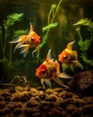 Three Goldfish in Aquarium Facing Forward