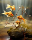 Three Goldfish in Aquarium Facing Forward