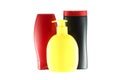 Group of three bottles for hygiene products. Royalty Free Stock Photo