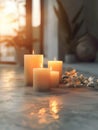 Three candles on table Royalty Free Stock Photo