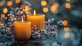 Group of Three Candles on Table Royalty Free Stock Photo
