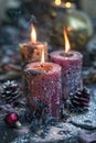 A group of three candles on a table. Suitable for various occasions Royalty Free Stock Photo