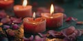 Group of three candles on top of a table, suitable for various occasions Royalty Free Stock Photo