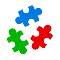 Group of three color puzzle, cooperation - vector