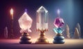 a group of three crystal candles sitting on top of a table