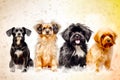 Group of three dogs sitting next to each other on white background. Generative AI Royalty Free Stock Photo