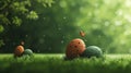 A group of three eggs are sitting on a green grassy field Royalty Free Stock Photo