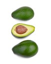 A group of three fresh avocados, isolated on a white background. Organic vegetables. Healthful lifestyle.