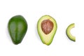 A group of three fresh avocados, isolated on a white background. Organic vegetables. Healthful lifestyle.