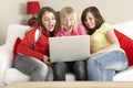 Group Of Three Girls Using Laptop At Home Royalty Free Stock Photo