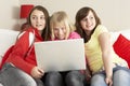 Group Of Three Girls Using Laptop At Home Royalty Free Stock Photo