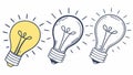 Group of three glowing lightbulbs for collaborative idea generation vector, vector design Generative AI Royalty Free Stock Photo