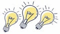Group of three glowing lightbulbs for collaborative idea generation vector, vector design Generative AI Royalty Free Stock Photo