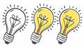 Group of three glowing lightbulbs for collaborative idea generation vector, vector design Generative AI Royalty Free Stock Photo