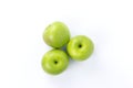 Group of three Green apples isolated on white background, fresh green apples for organic fruits Royalty Free Stock Photo