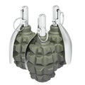 Group of three green grenades on white background