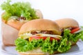 Group of three hamburger on a white background