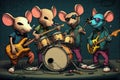 Group of three mice with guitars and drums. Generative AI Royalty Free Stock Photo