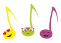 Group of three music notes, heard, glasses, smiley, vector icon, eps.