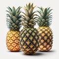 A Group of Three Pineapple, on White Background - Generative AI
