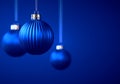 Group of three royal blue vertically striped Christmas balls